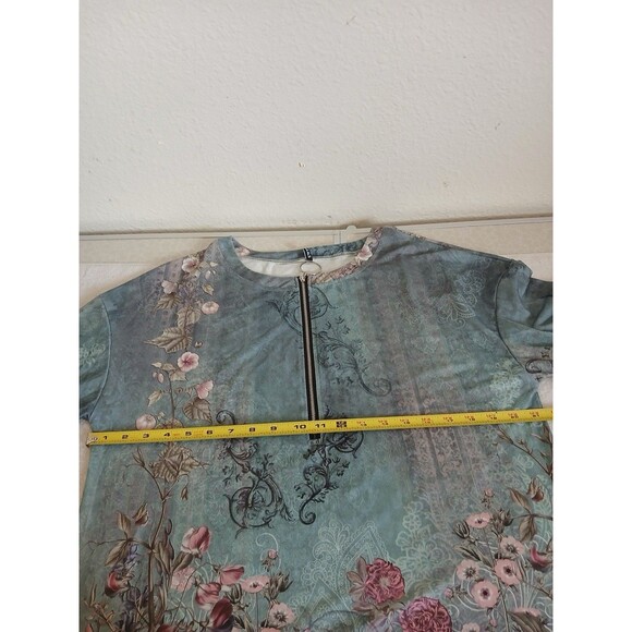 Flamingals Womens M Long Sleeve round neck floral print T-shirt with hoop zipper - Picture 10 of 14